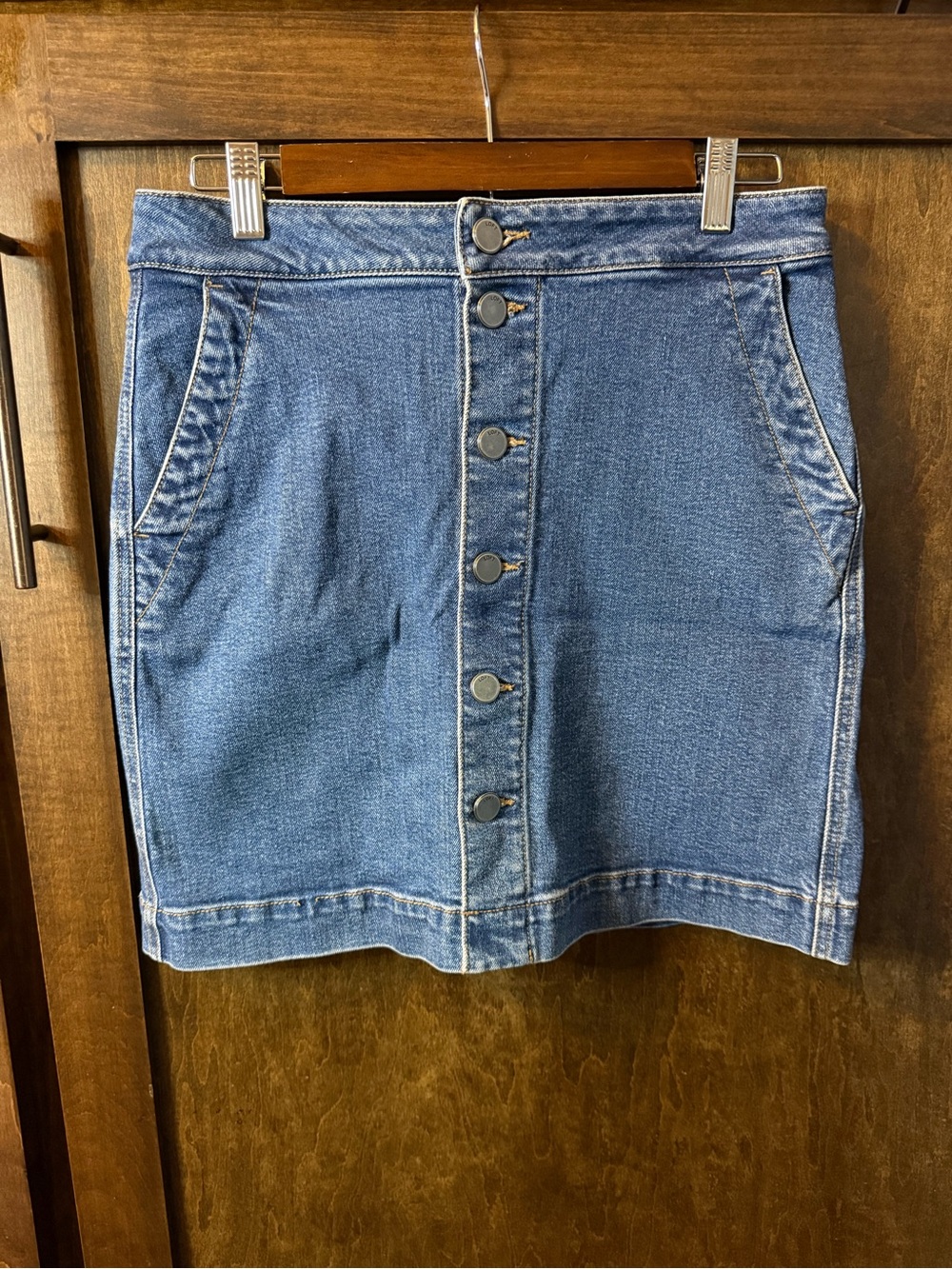 LOFT Blue Button-Front Denim Mini Skirt